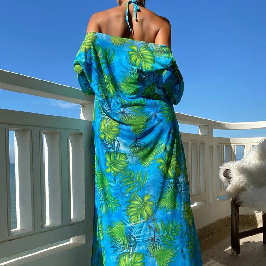 Swimwear For Women 3Pcs Green Leaf Design Green&Blue Color Size S-XL