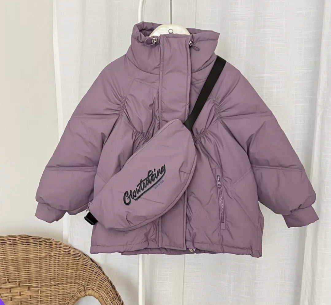 Warm Winter Jacket With Bag Black And Purple Size 5-12y