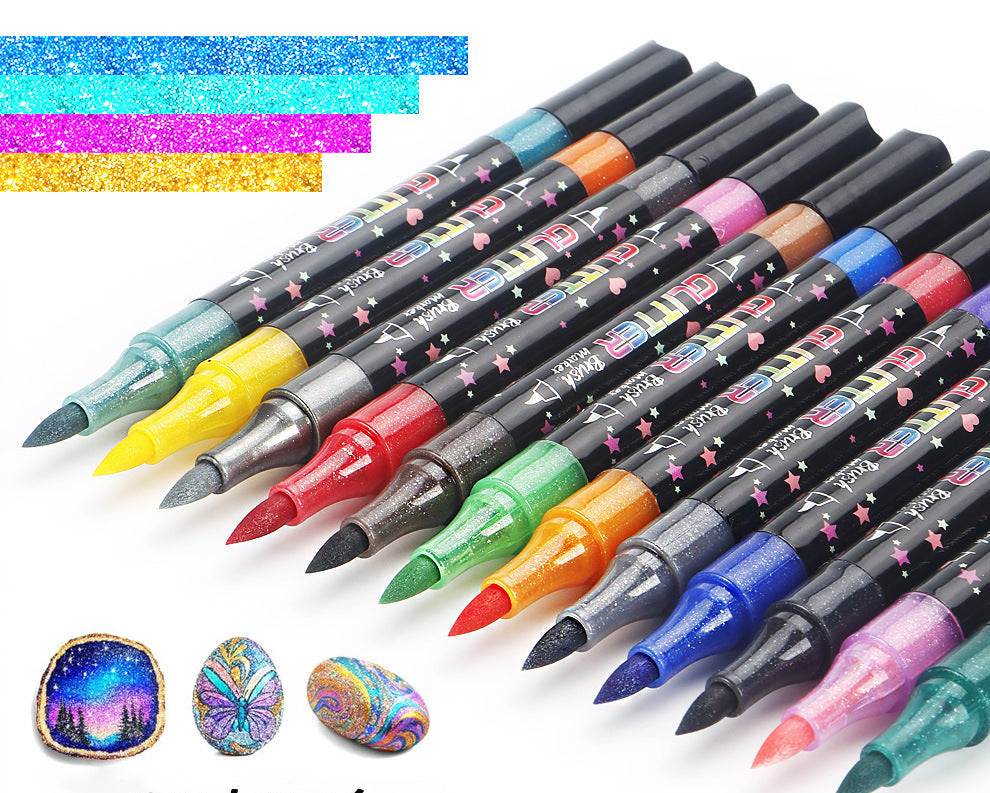Glitter Brush Marker Set – 12pcs/24 Colors & 24pcs/48 Colors