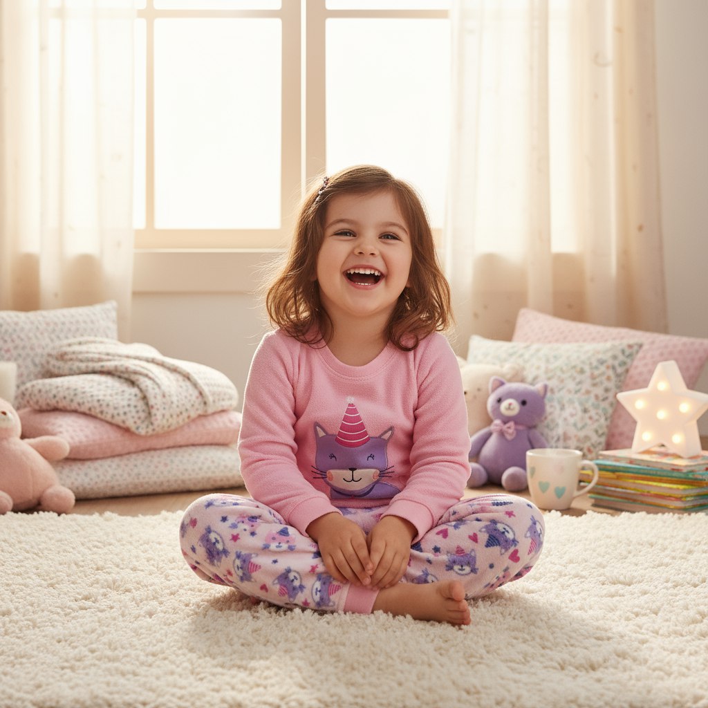 Warm Winter Pyjama Cat Design Size 3-6y