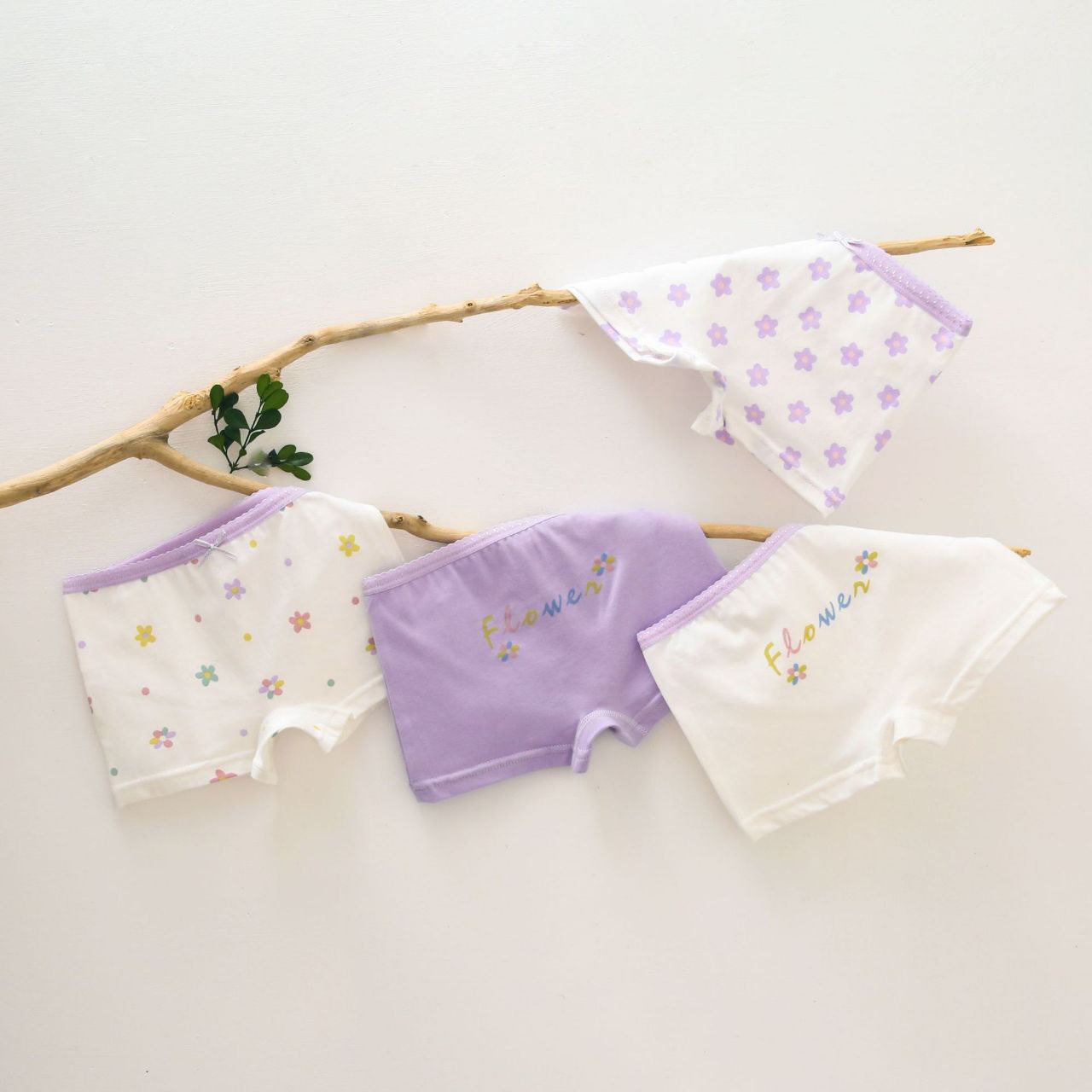 Set 4pcs Boxer Purple Flower For Girls Size 3-12y