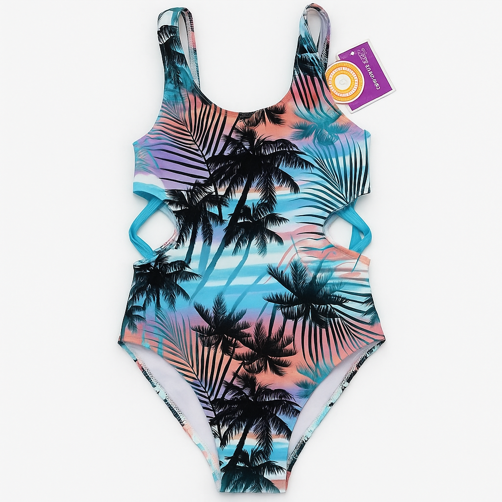 Cute Swimsuit 1pc Palm Trees Design Size 6-10y