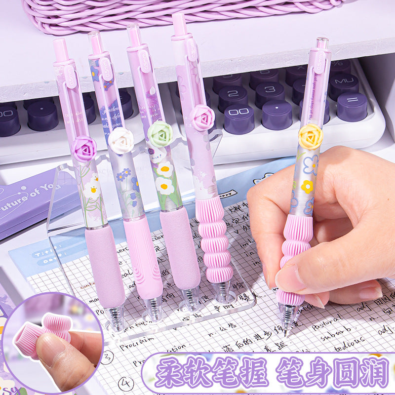 Flower Press Pen Pack Of 5 Pcs Black Head 0.5mm