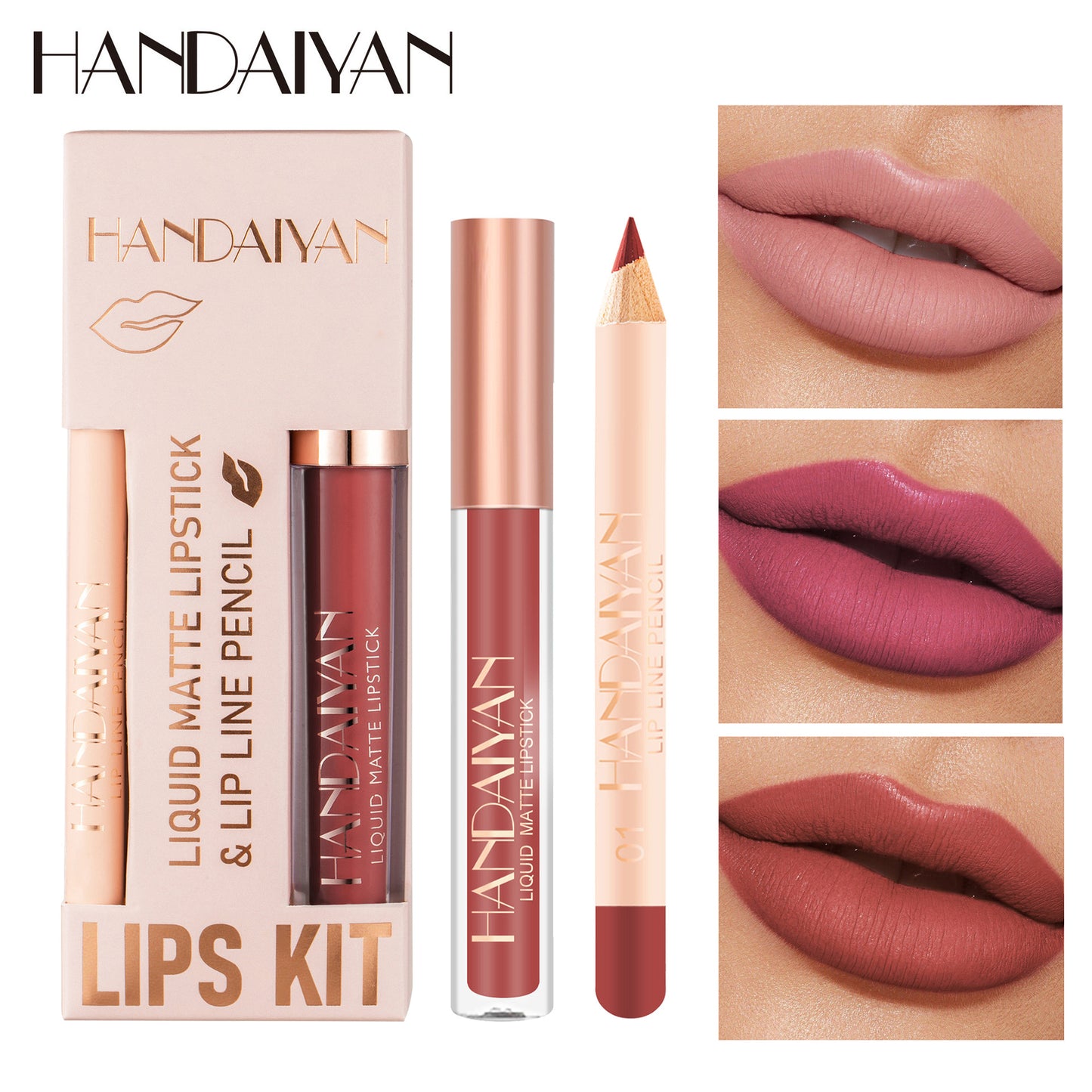 Lip Liner Lip Glaze Set HANDAIYAN Waterproof Non-Stick Matte Lipstick and Lip Liner Set