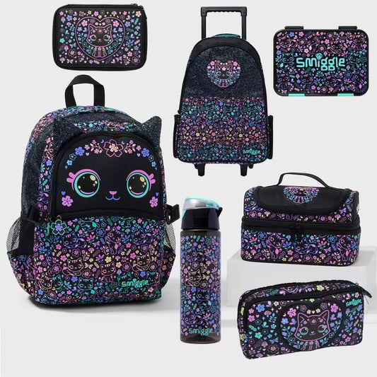 Smiggle Cat Design Set Of 3pcs Bottle Lunch Box Backpack 42cm