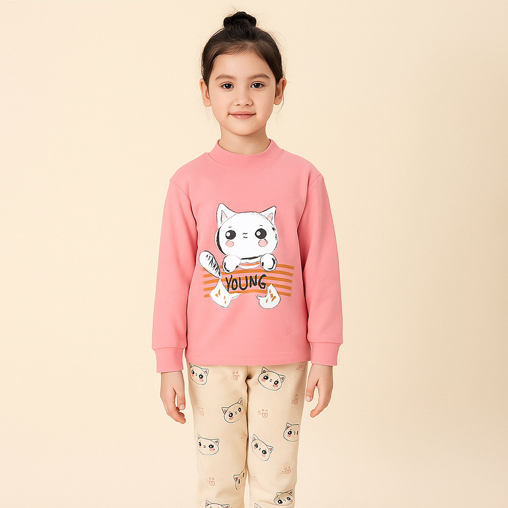 Cotton 100% Pijama For Kids Long Sleeve Cat Design