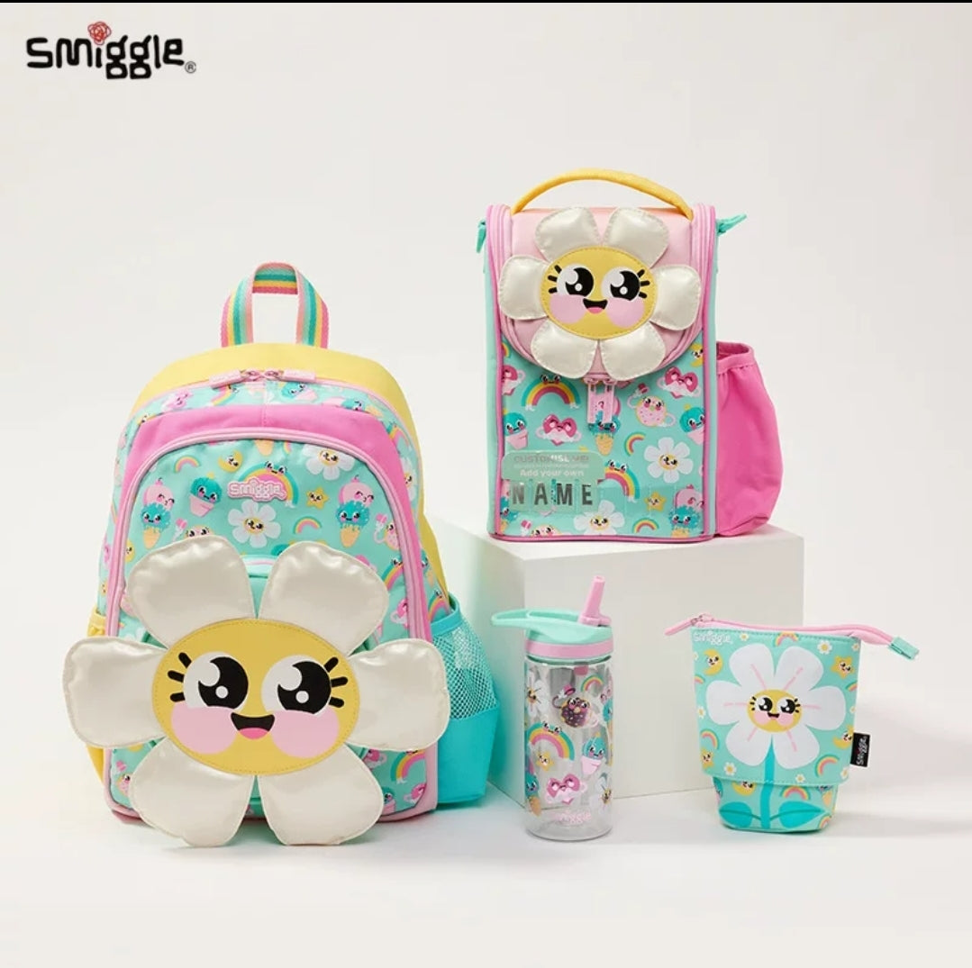 Smiggle Flower Design Set Of 3pcs Lunch Bag Case Backpack 38cm