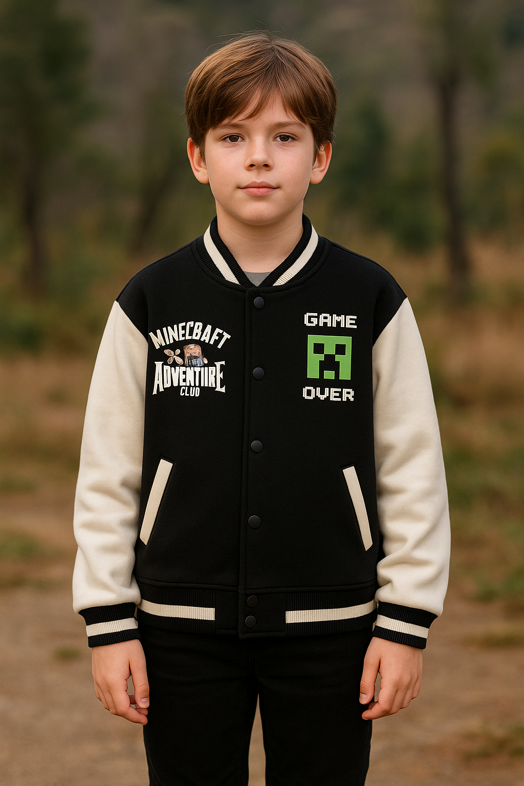 Minecraft Varsity Jacket – Kids Bomber with Fleece 5-14y
