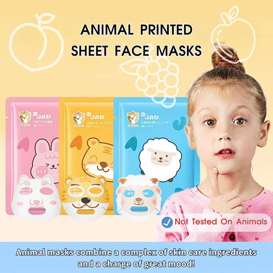 Face Mask Skincare for Teenage Animal Cute Painted Sheet Mask, Fruit Sheet Face Mask Set, Hydrating Face Mask Beauty