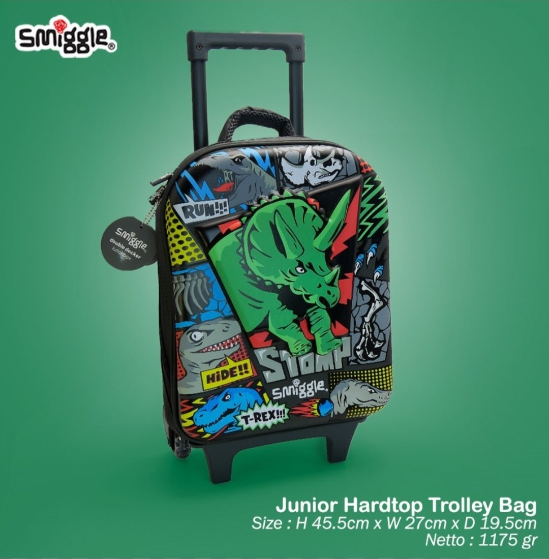 Smiggle Trolley Bag - Hardtop | Green Dinosaur | 45cm