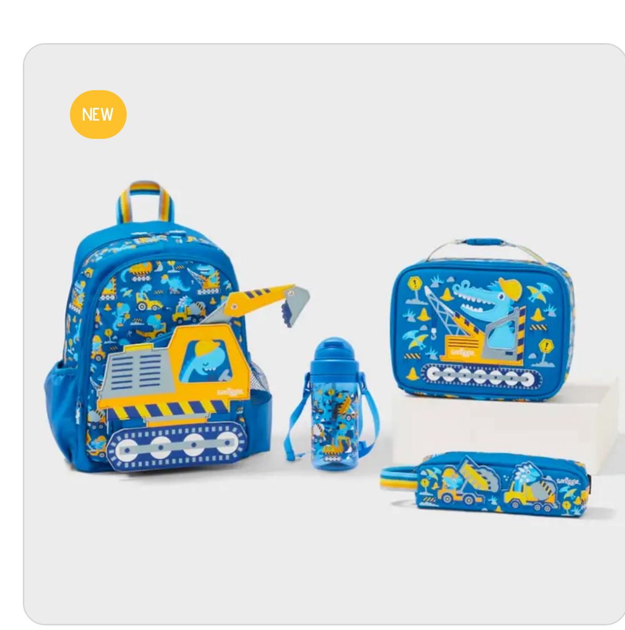 Smiggle Track Design 4pcs Set Backpack 38cm Case Lunch Bag Bottle