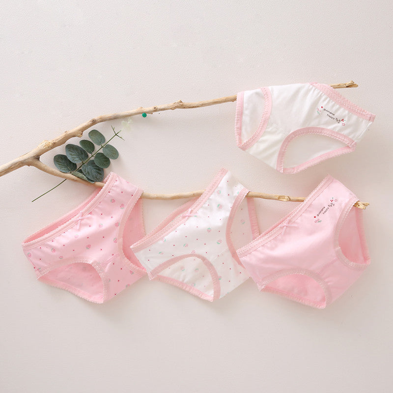 Toddler Baby Girls Cotton Underwear Boxer Briefs 3-12y Kids Panties Pink Strowberry 4pcs Set