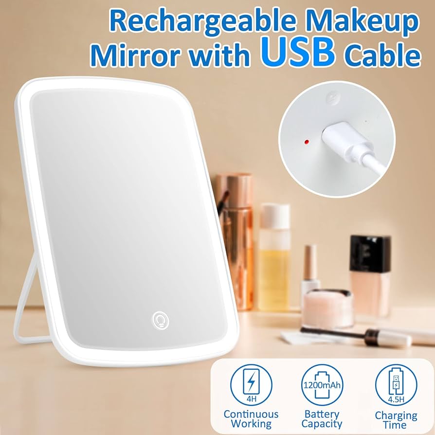 Makeup Mirror LED, Portable USB Rechargeable with Touch Screen