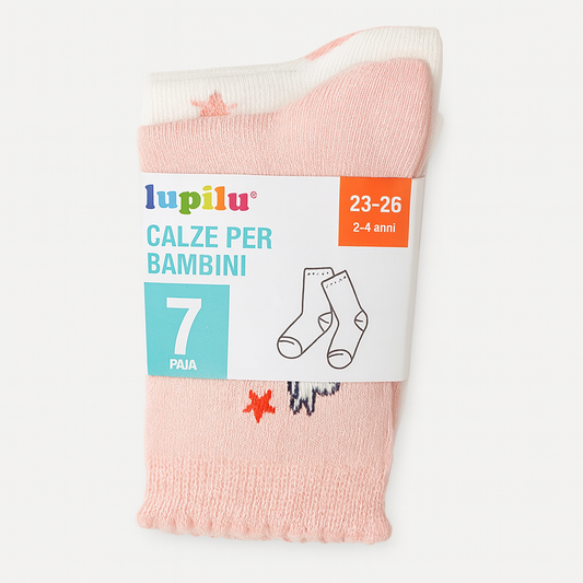 Long Socks Cotton For Girls Unicorn Design Size 23-26 For 2-4y (7 Pairs Set)