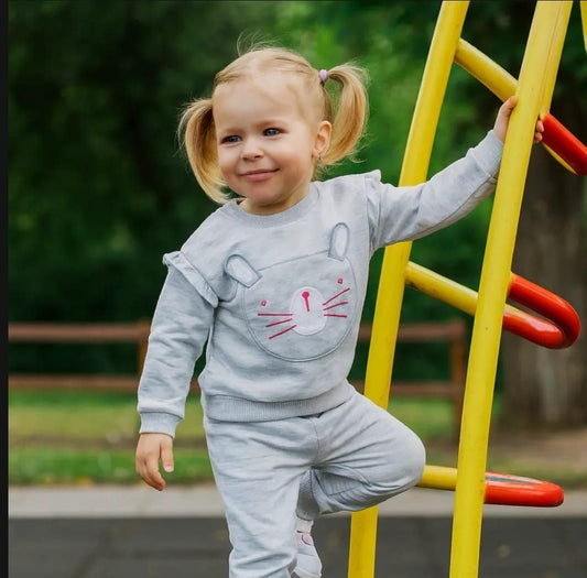 Grey Set For Girls Cat Pocket Design Size 1-4y