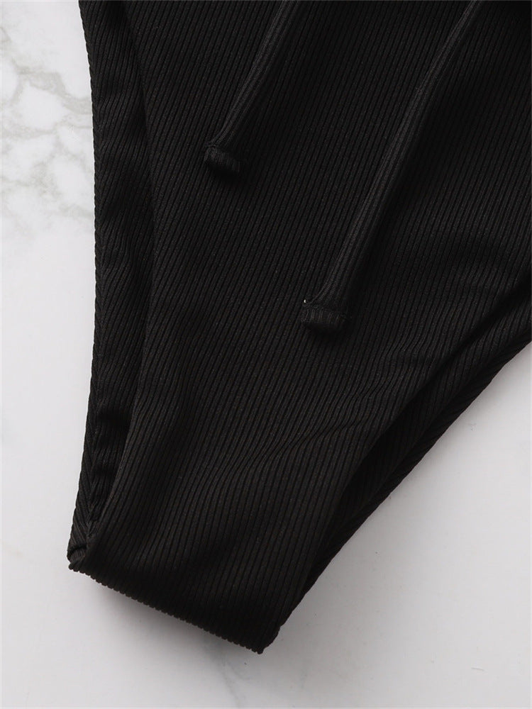 Women Ribbed Black Swimsuit - 2pcs | Size S-L
