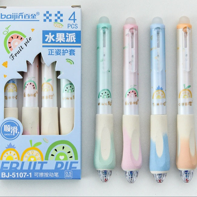 Erasable Pen Pack Of 4 Pcs Blue Ink Fruit Pie Design