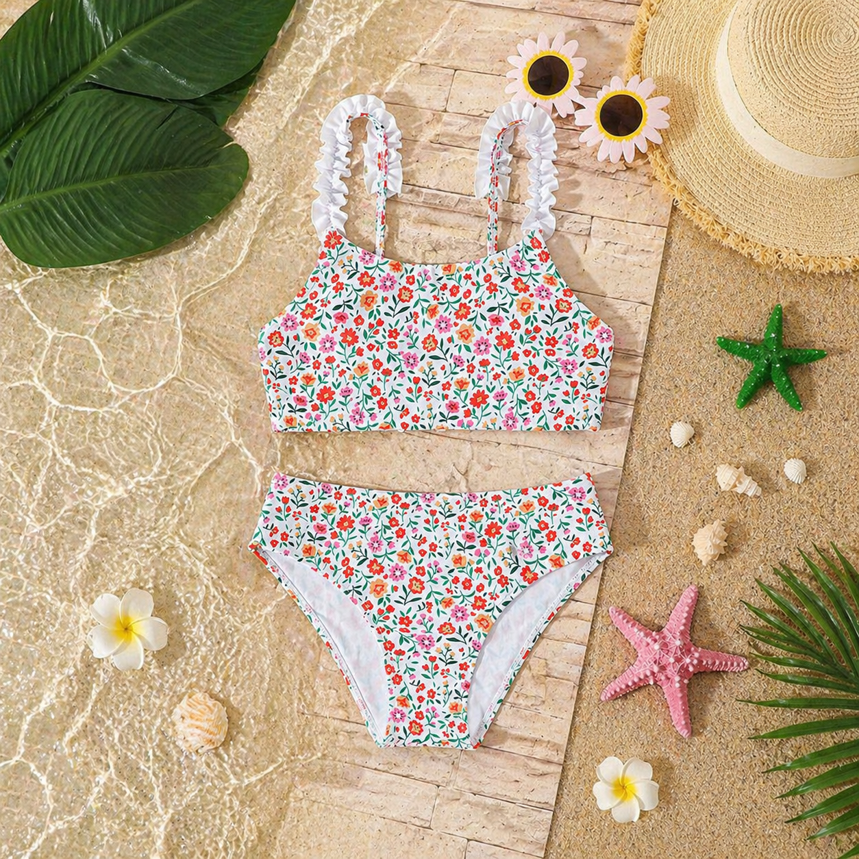Girls Swimsuit Flower - 2pcs |Size 5-14y