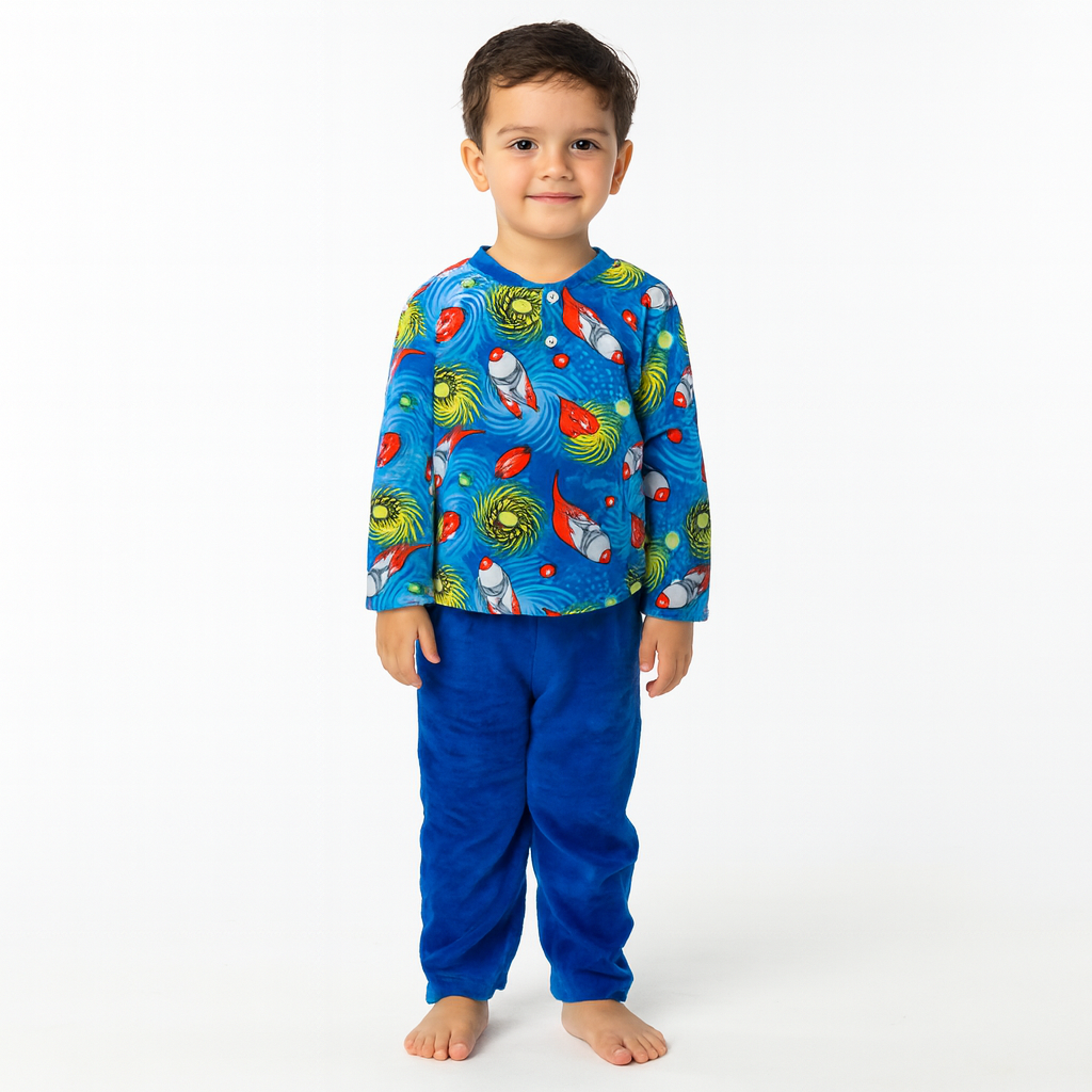 Pyjama Warm Blue Rocket Design Size 1-5y