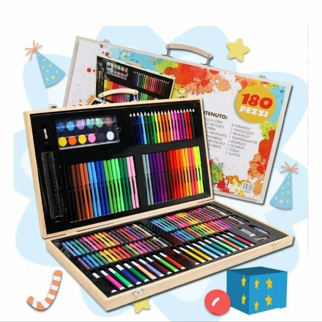 180 Pcs Wooden Box Coloring And Painting Set