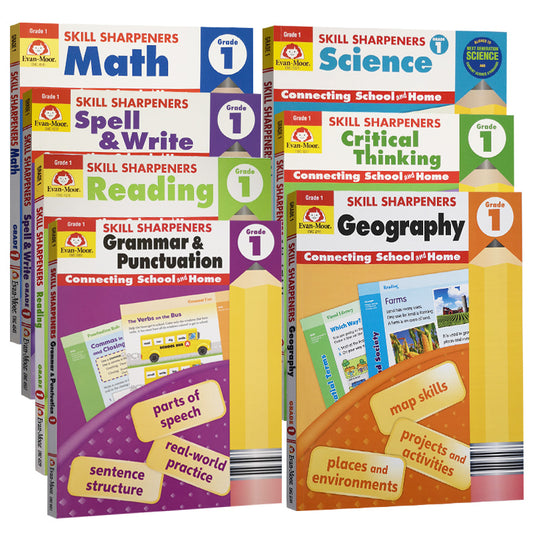 Evan Moor Skill sharpeners Grade 1 connecting school and home set 7 books