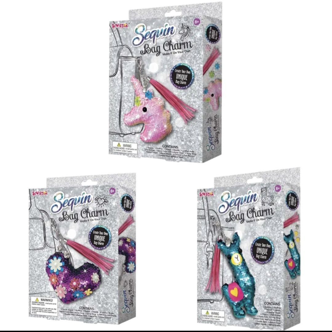 DIY Sequin Bag Charm Toy For Kids Heart/Unicorn/Lama Design