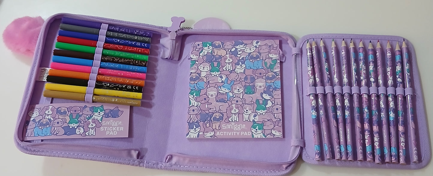 Smiggle Stationery Set Zip Pencil Case Dog Design