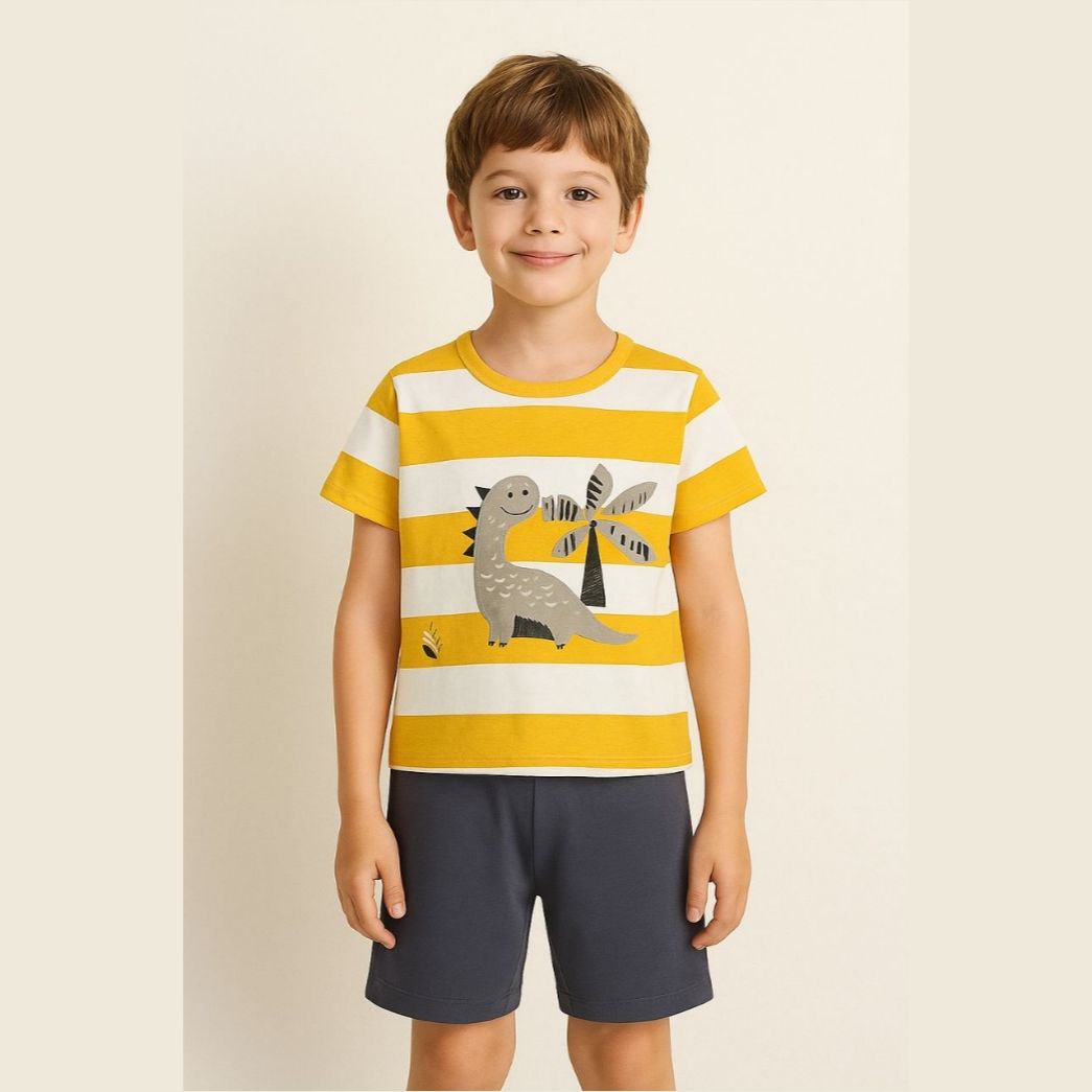 Boys Cotton Dinosaur – Soft Summer Outfit (6–8Y)