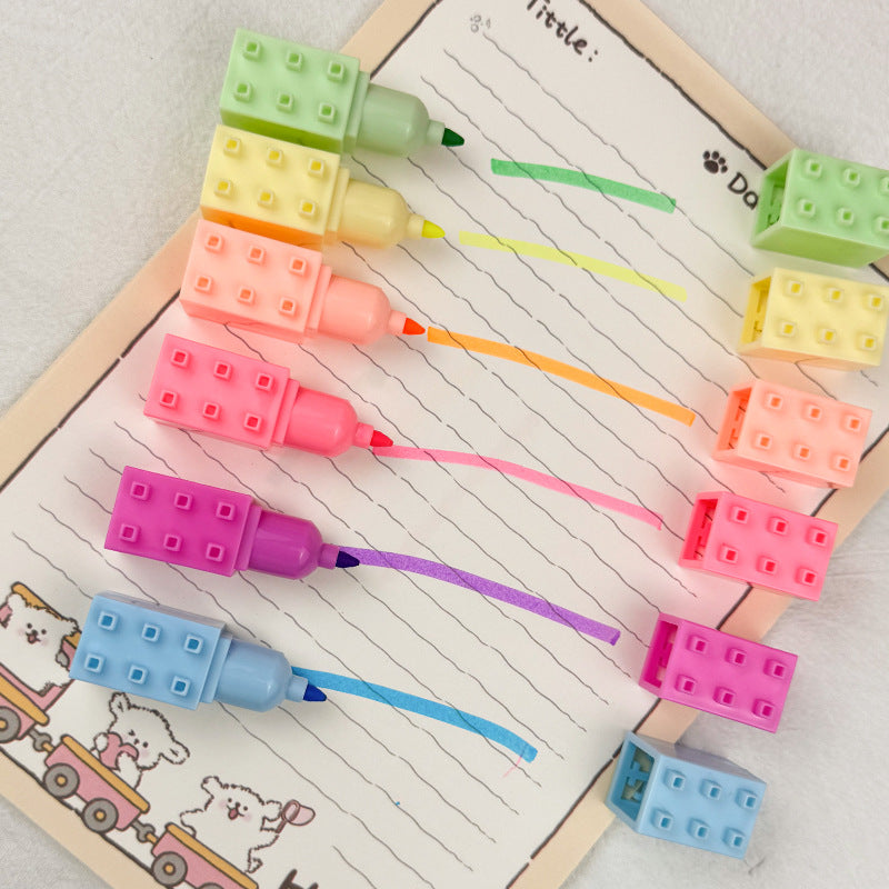 Highlighter Pens Set Of 6 Pcs Puzzle Design