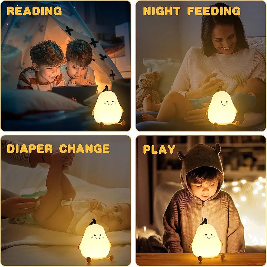 Cute Pear Night Light Silicone Rechargeable Colorful LED | 3+