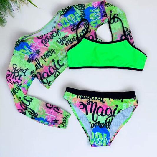 Green Swimwear For Girls Set Of 3 Pcs Size 7-12y