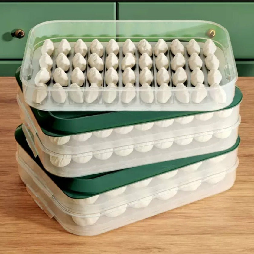 Dumplin Storage Box with 3 Layers Stackable Food Organizer Container Freezer Food Storage