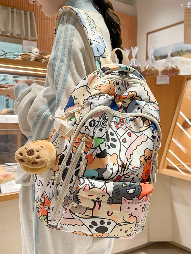 School Backpack Cute Cartoon Cats Design With Cute Accessory 43cm