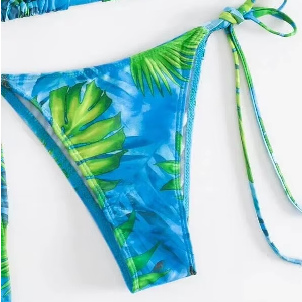Swimwear For Women 3Pcs Green Leaf Design Green&Blue Color Size S-XL
