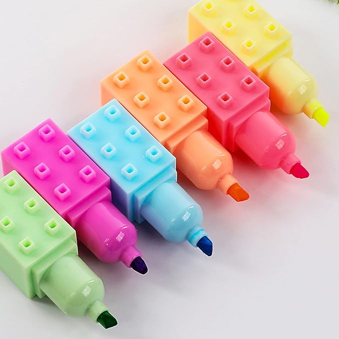 Highlighter Pens Set Of 6 Pcs Puzzle Design