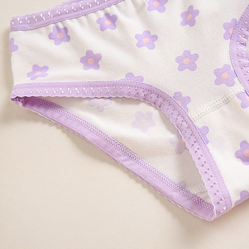 Toddler Baby Girls Cotton Underwear Boxer Briefs 3-12y Kids Panties Purple Flower