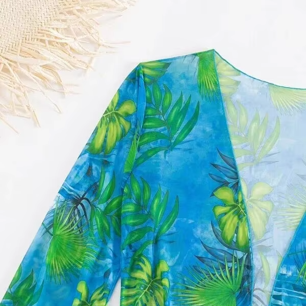 Swimwear For Women 3Pcs Green Leaf Design Green&Blue Color Size S-XL
