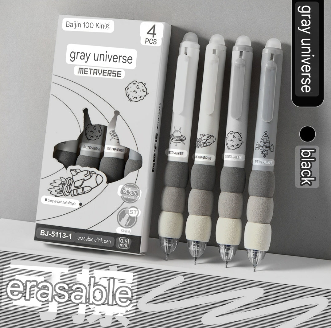 Cartoon Erasable Pen Pack Of 4 Pcs Black Or Blue Ink Press Pen 0.5mm