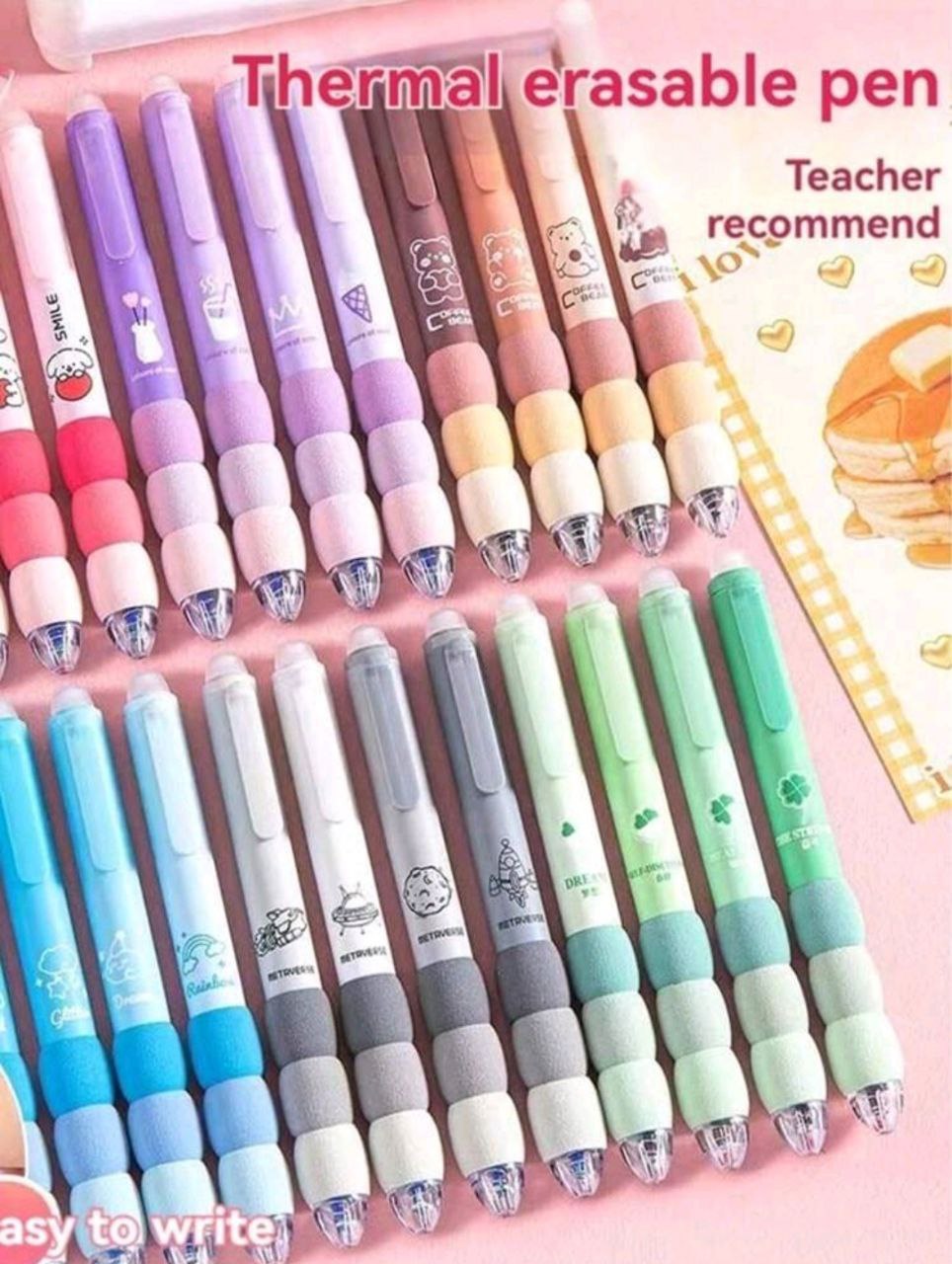 Cartoon Erasable Pen Pack Of 4 Pcs Black Or Blue Ink Press Pen 0.5mm