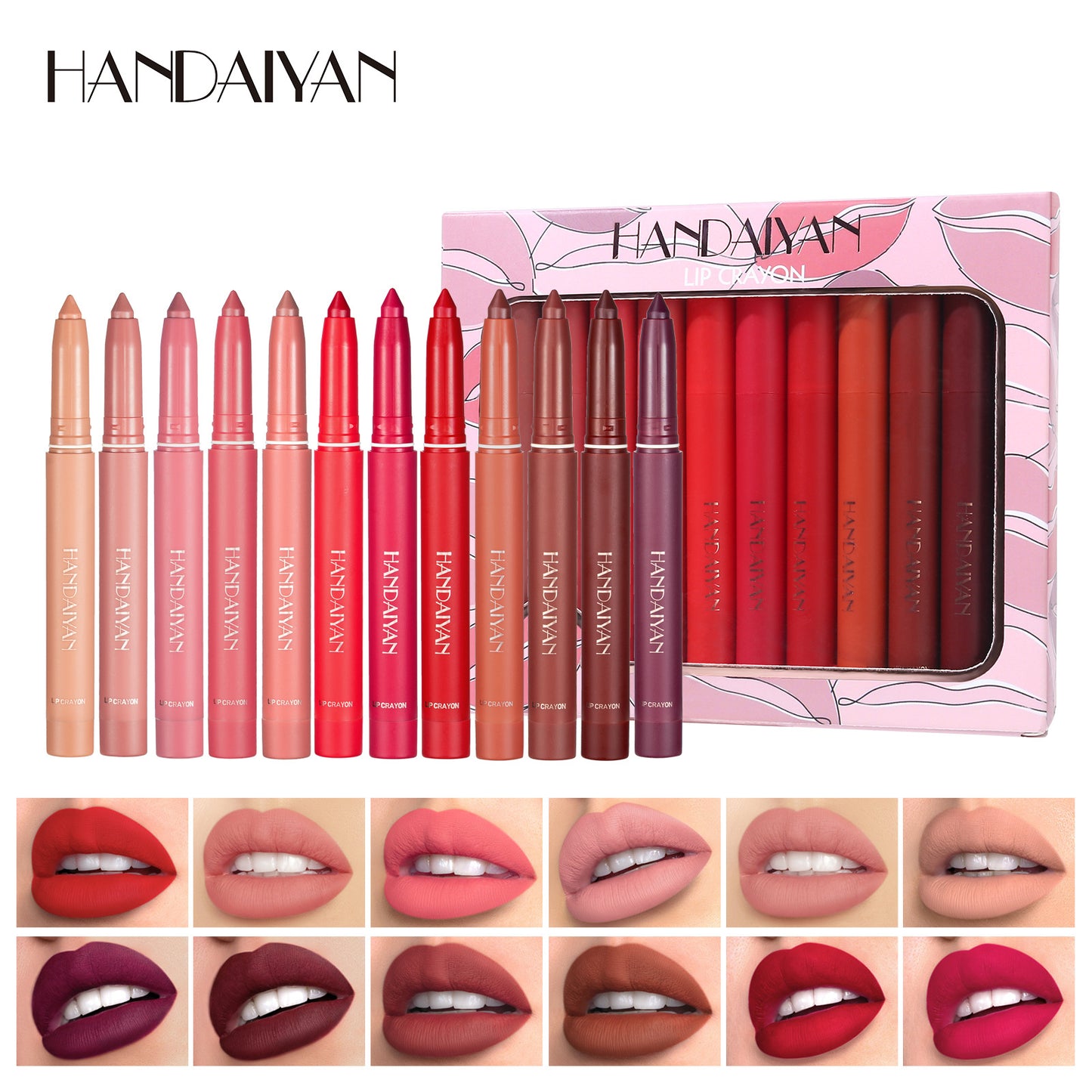 12 Color Lip Liner Set Long-Lasting Non Stick Matte Color HANDAIYAN