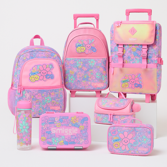 Smiggle Flower Design Set Of 3pcs Bottle Lunch Box Backpack 42cm