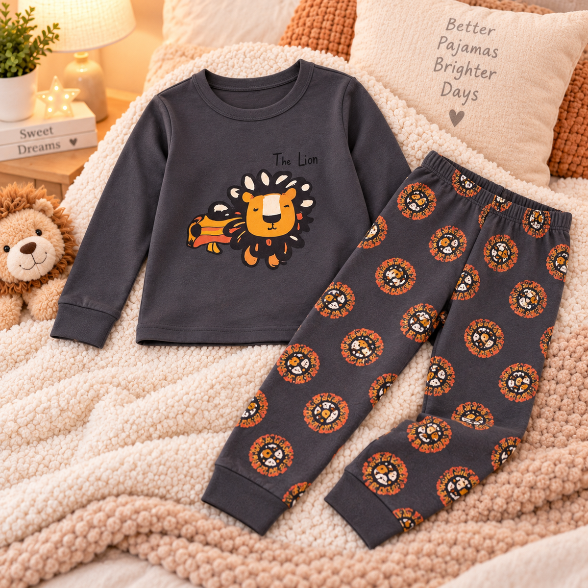 Kids’ 100% Cotton Lion Pajama Set | 1–14Y