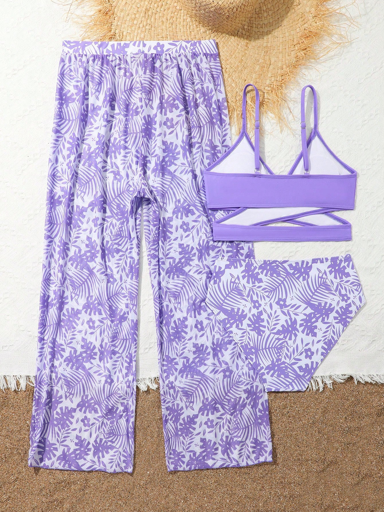 Girls 3pcs Swimwear Set – Purple | Size 5–12Y