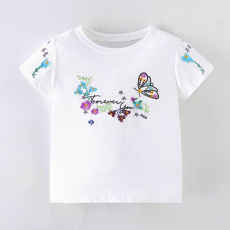 Cotton Tshirt Flower Design For Girls (3-12y)