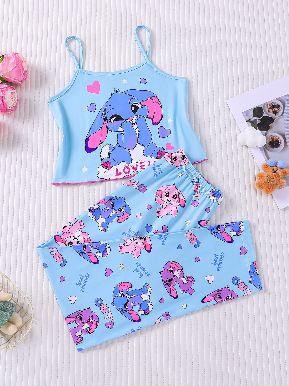 Girls’ Cute Cartoon Crop Top Pajama Set | 8Y