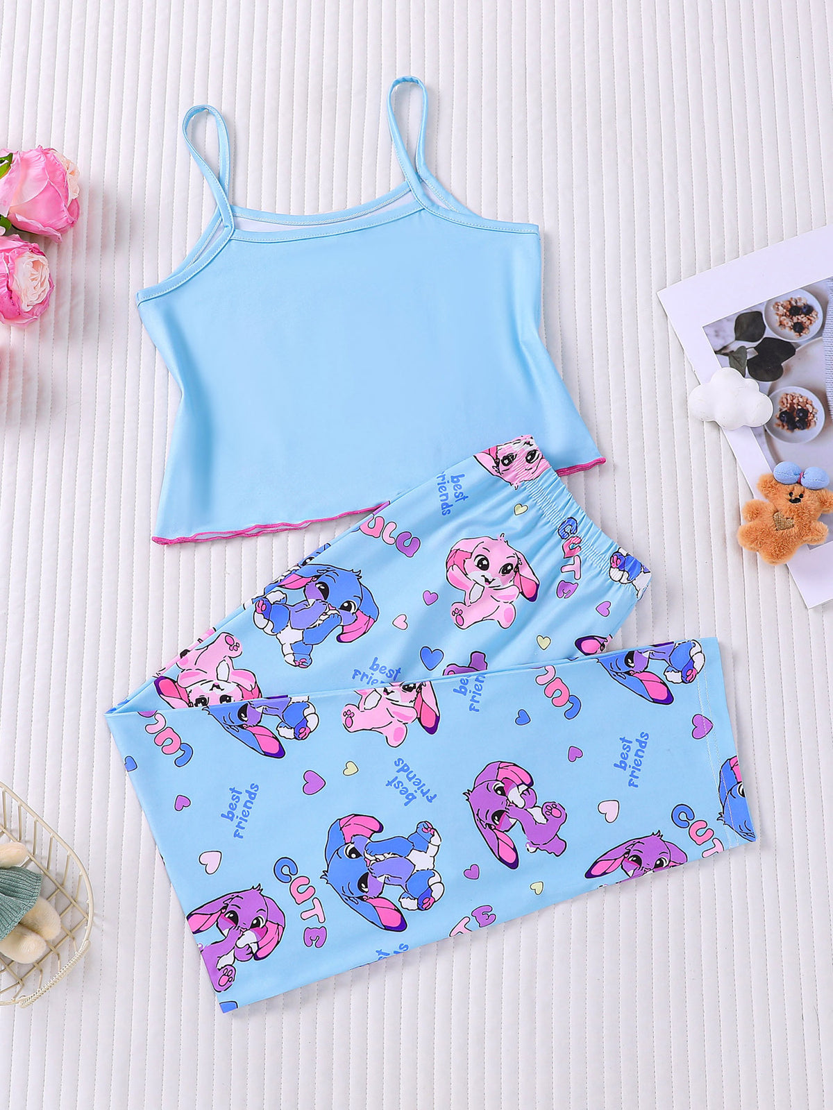 Girls’ Cute Cartoon Crop Top Pajama Set | 8Y