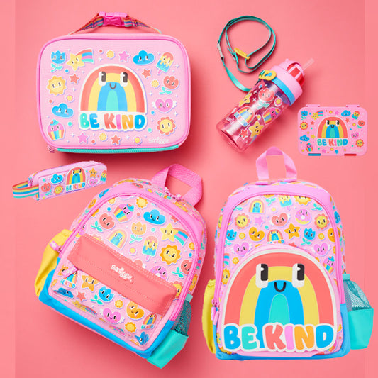 Smiggle Rainbow Design Set Backpack 38cm Lunch box Bottle