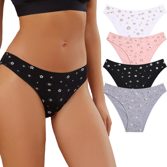 Women Underwear Female Intimates Flowers Printed Lingerie Cotton Middle-waist Panties