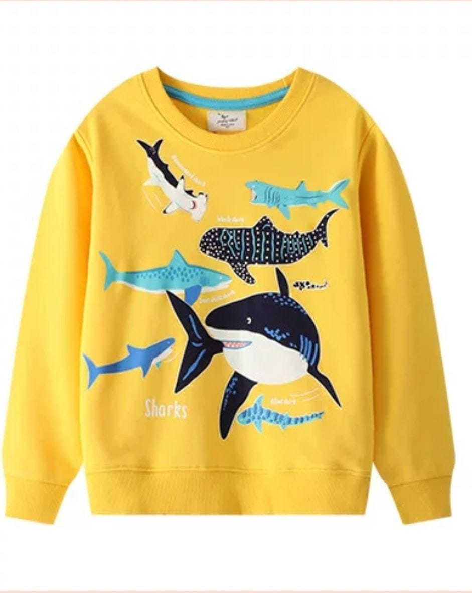 Cotton 100% Sweater Neon Shark design