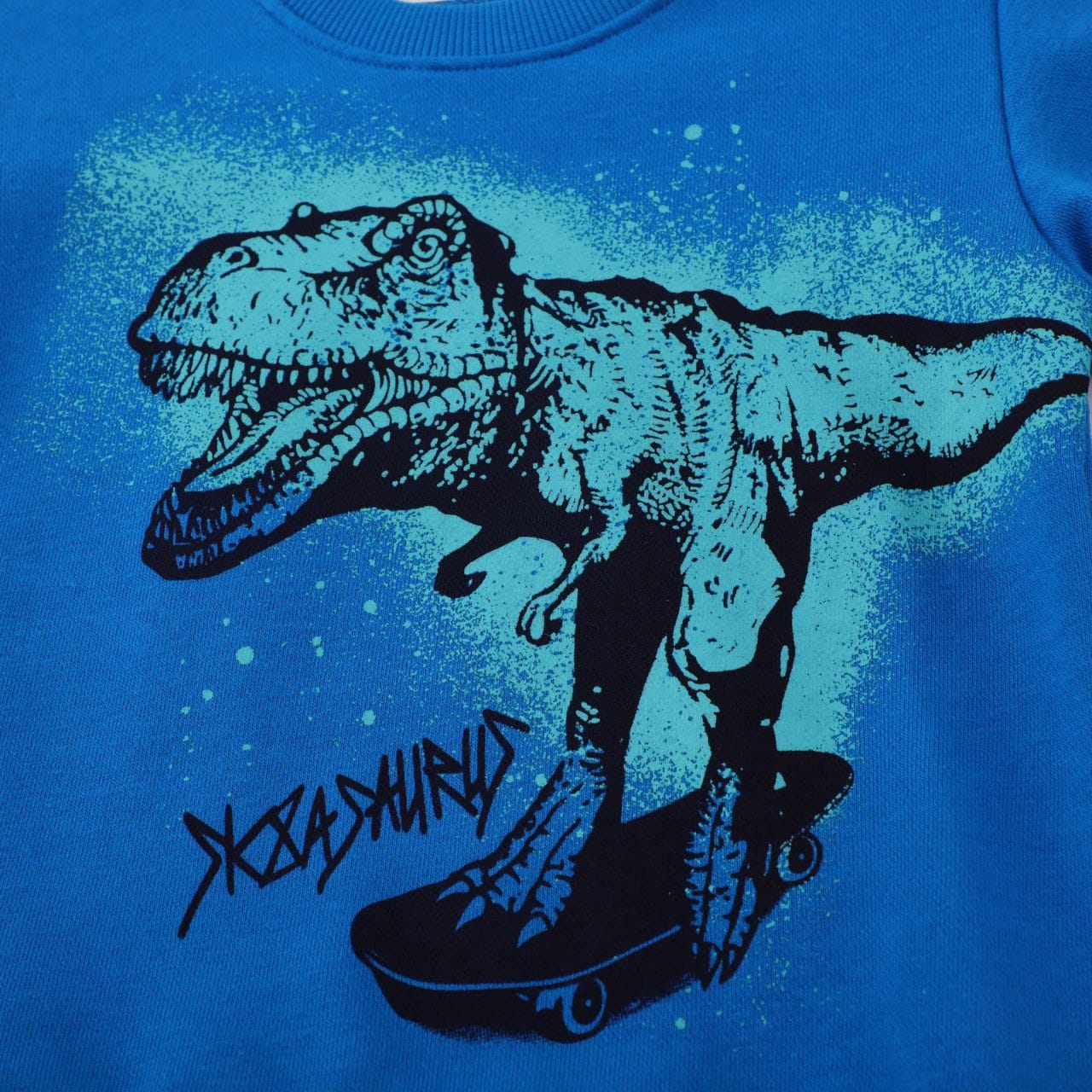 Cotton 100% Sweater Blue Dinosaur Design